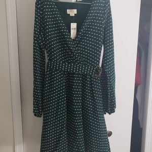 Anthropologie Maeve Green Long Sleeve Belted Dress